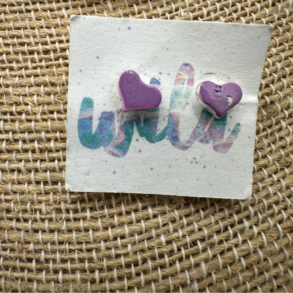 WILA blue pink white yellow small dainty heart pierced stud earrings girls &kids